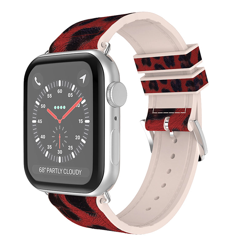 For Apple Watch Series 9 8 7 41mm 6 5 4 SE (2023) SE(2022) SE 40mm 3 2 1 38mm Leopard Pattern Silicone Coated Leather Smart Watch Band Wrist Strap For Apple Watch Series 9 8 7 41mm 6 5 4 SE (2023) SE(2022) SE 40mm 3 2 1 38mm Leopard Pattern Silicone Coated Leather Smart Watch Band Wrist Strap